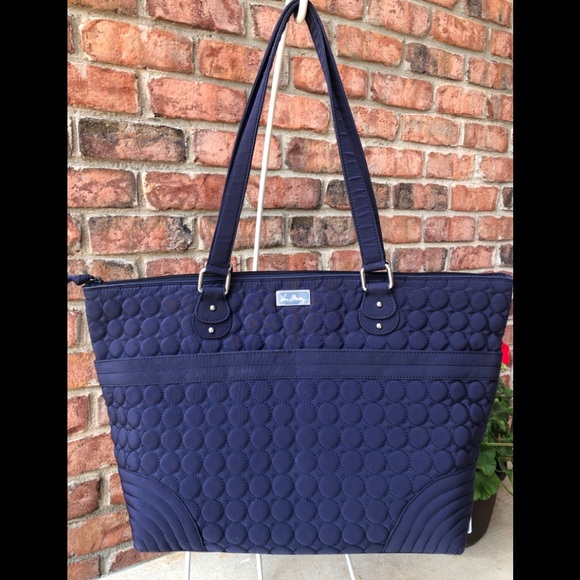 Vera Bradley Quilted Blue Microfiber Diaper Tote - Picture 2 of 12